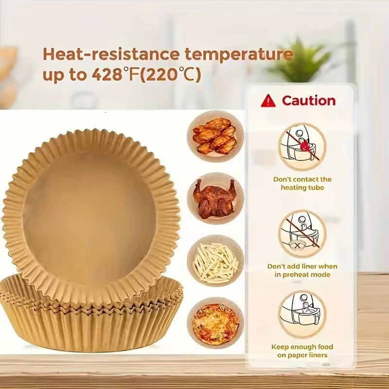 100pcs Disposable Paper Non Stick Air Fryer Baking Paper 16cm Round Air Fryer Paper Inner Lining Paper Kitchen Accessories