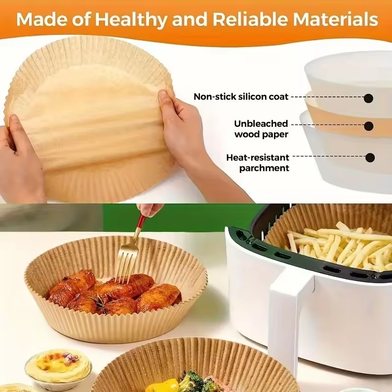 100pcs Disposable Paper Non Stick Air Fryer Baking Paper 16cm Round Air Fryer Paper Inner Lining Paper Kitchen Accessories