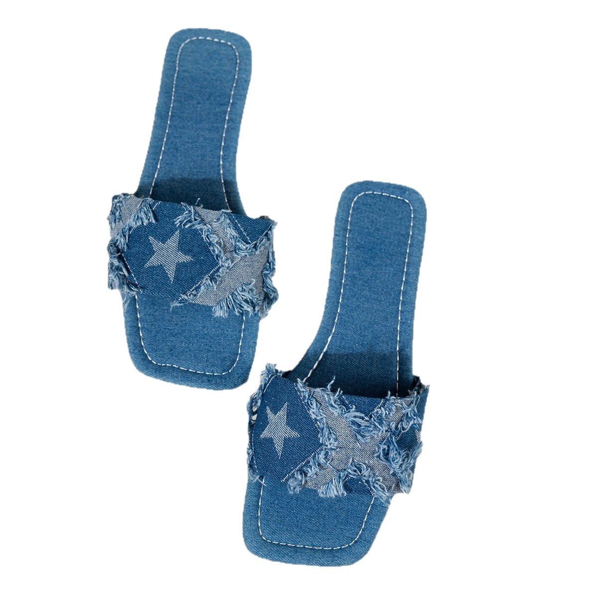 Free delivery of high-quality 2026 new summer women's clothing hot selling denim square headed slippers