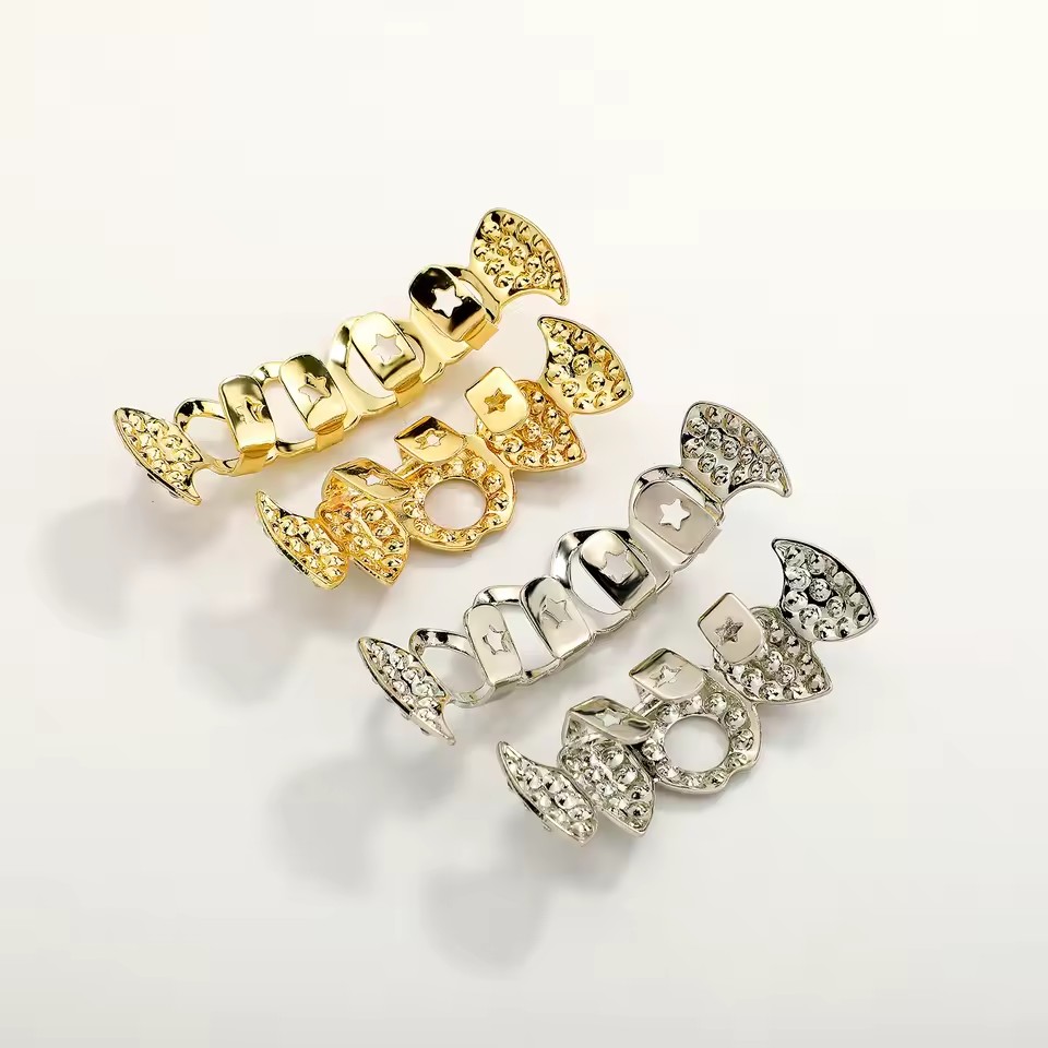 1Set Hollow Vampire Fang Silver Tooth Grill Edgy Teeth Cap Decorations for Halloween Cosplay Tooth Grill Teeth Jewellery