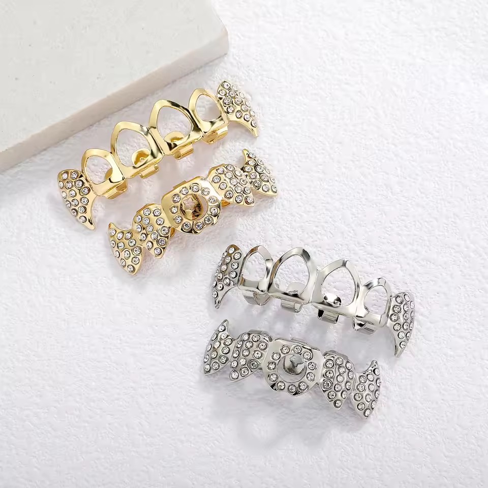 1Set Hollow Vampire Fang Silver Tooth Grill Edgy Teeth Cap Decorations for Halloween Cosplay Tooth Grill Teeth Jewellery