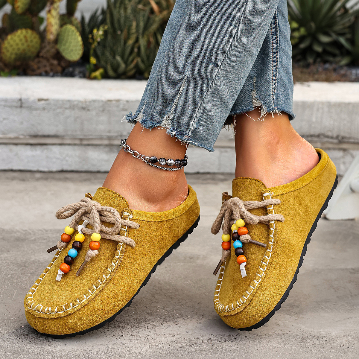 Free delivery of high-quality 2026 new summer women's clothing hot selling bead lazy baotou half slippers