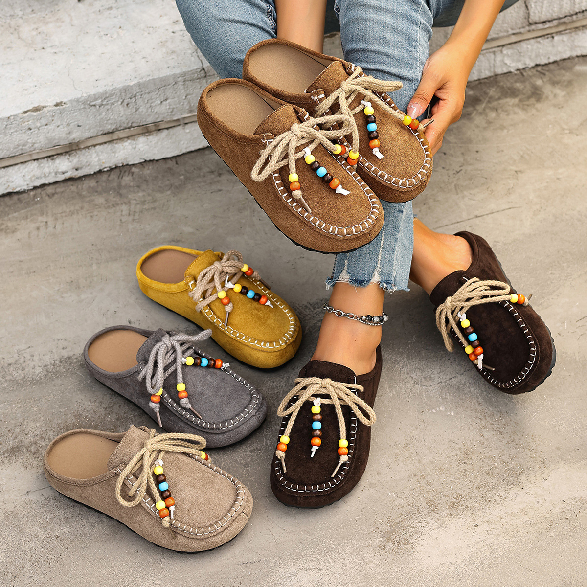 Free delivery of high-quality 2026 new summer women's clothing hot selling bead lazy baotou half slippers