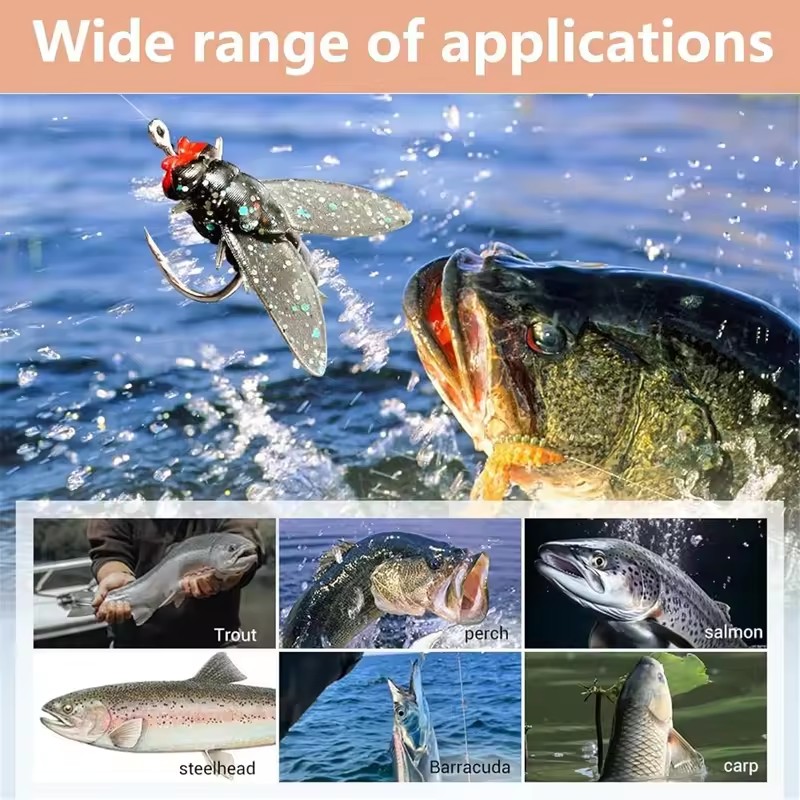 10pcs/bag Simulated Fly String Fishing Bait Realistic Soft Rubber Fly Hook Soft Bait Insects Lures Barbed Hooks Bait