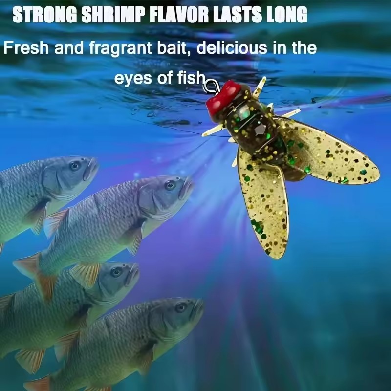 10pcs/bag Simulated Fly String Fishing Bait Realistic Soft Rubber Fly Hook Soft Bait Insects Lures Barbed Hooks Bait