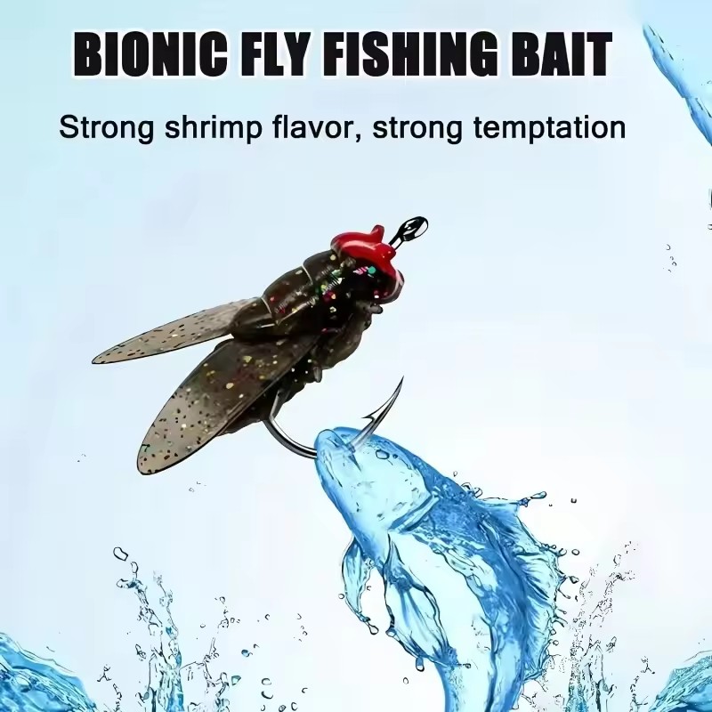 10pcs/bag Simulated Fly String Fishing Bait Realistic Soft Rubber Fly Hook Soft Bait Insects Lures Barbed Hooks Bait
