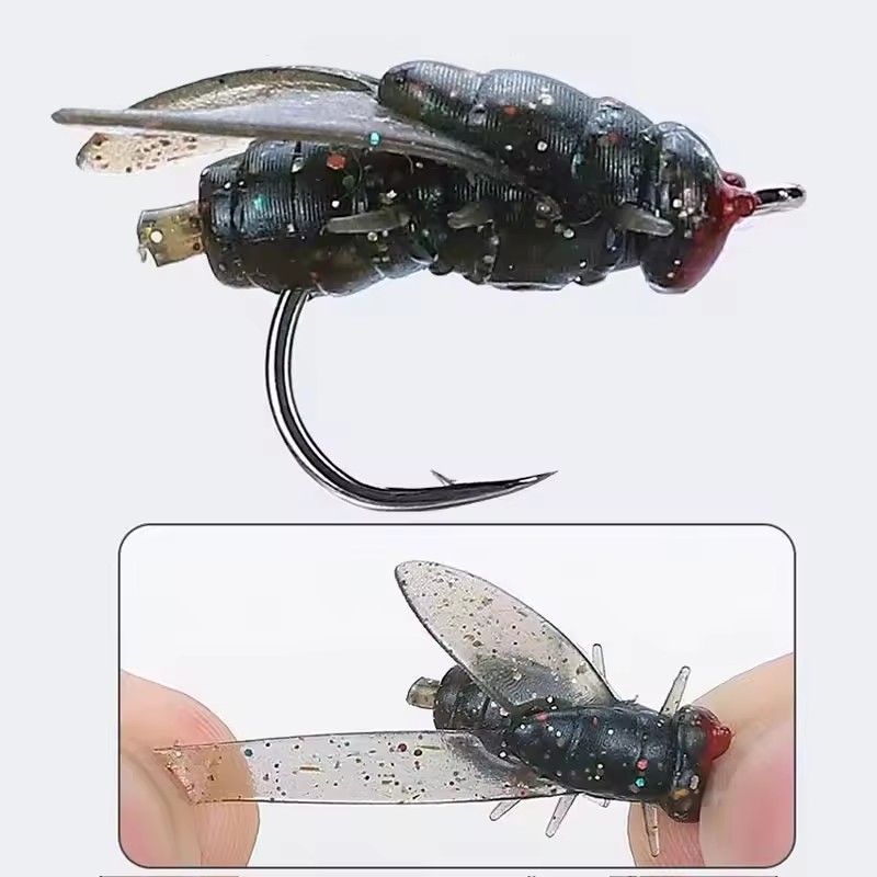 10pcs/bag Simulated Fly String Fishing Bait Realistic Soft Rubber Fly Hook Soft Bait Insects Lures Barbed Hooks Bait