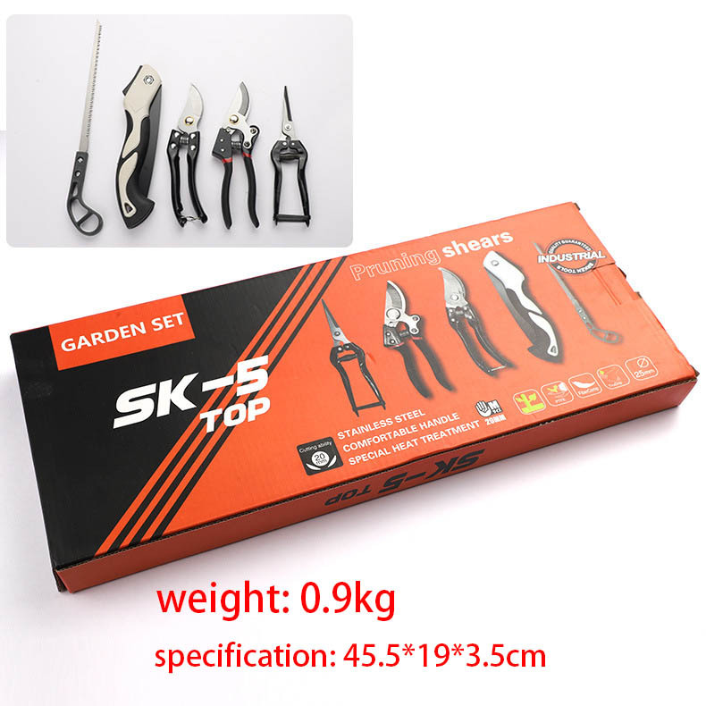 Five-piece gardening set, home flower planting tool box, renovation pruning shears, folding saw, trimming tool set