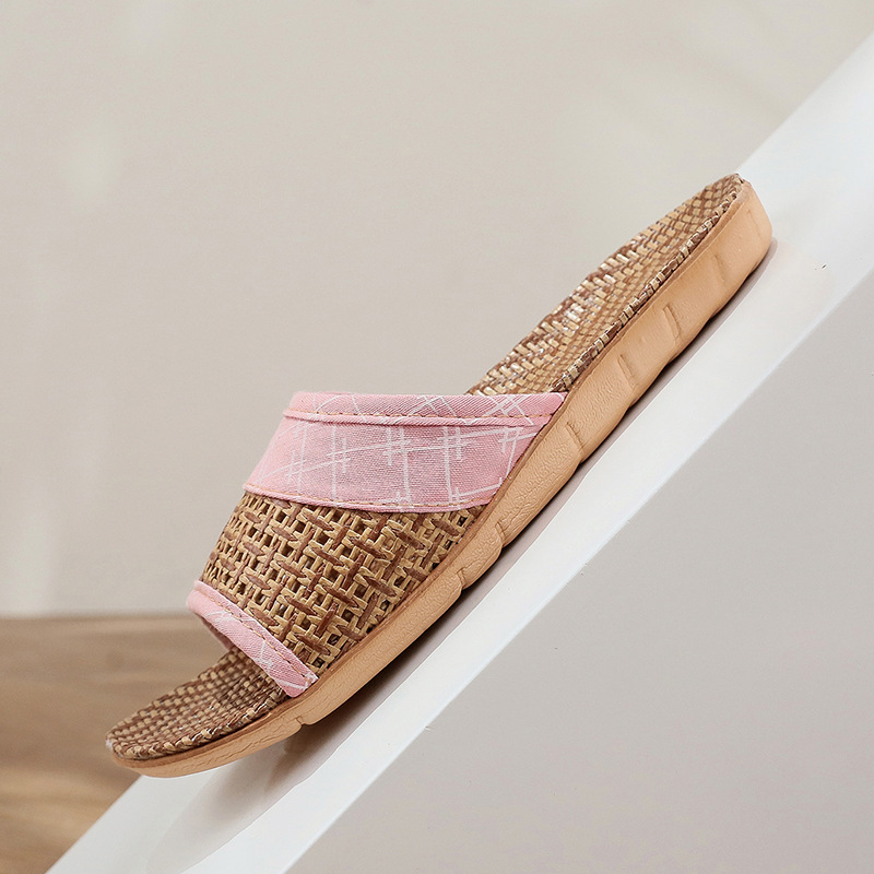 Weaving rattan grass slippers breathable home all season linen slippers women's indoor rattan grass woven bamboo slippers