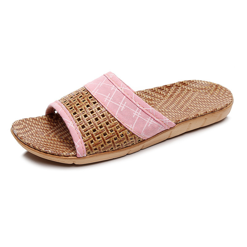 Weaving rattan grass slippers breathable home all season linen slippers women's indoor rattan grass woven bamboo slippers