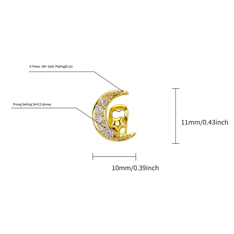 1Pc Reative Zircon Moon With Stars, Simple Moon Star Party Jewelry And Dental Accessories For Women And Girls