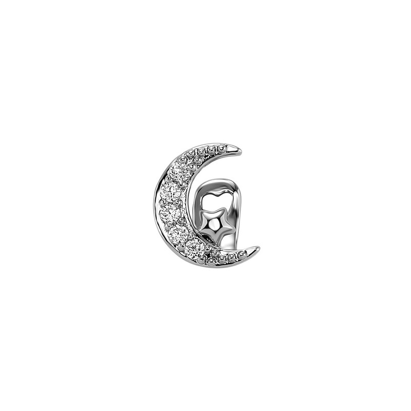 1Pc Reative Zircon Moon With Stars, Simple Moon Star Party Jewelry And Dental Accessories For Women And Girls