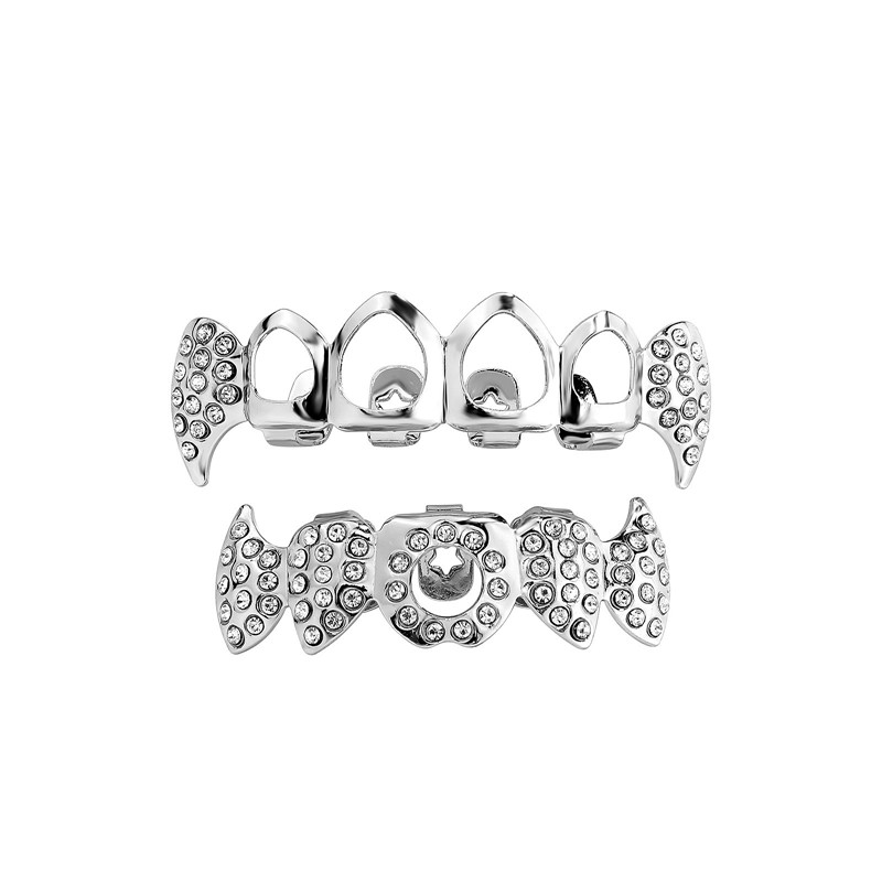 1Set Hollow Vampire Fang Silver Tooth Grill Edgy Teeth Cap Decorations for Halloween Cosplay Tooth Grill Teeth Jewellery