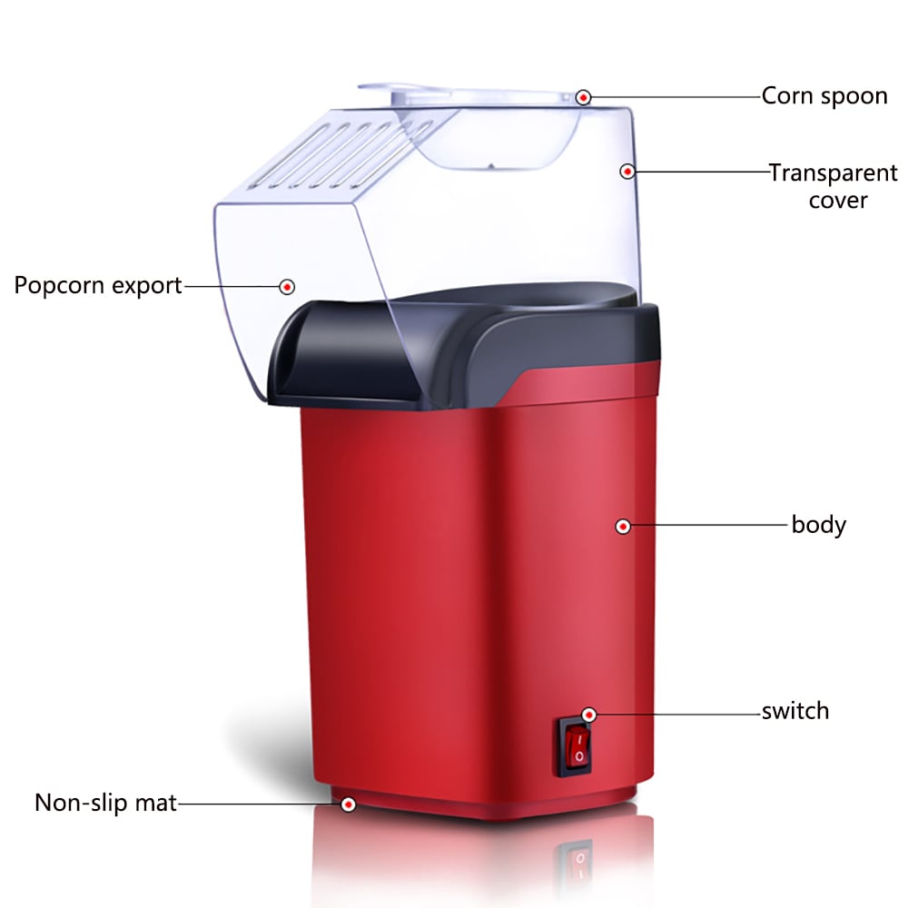 1200W Efficient Popcorn Production EU Plug Popcorn Machine Home Kitchen Party Hot Air Oil Free Popcorn Machine