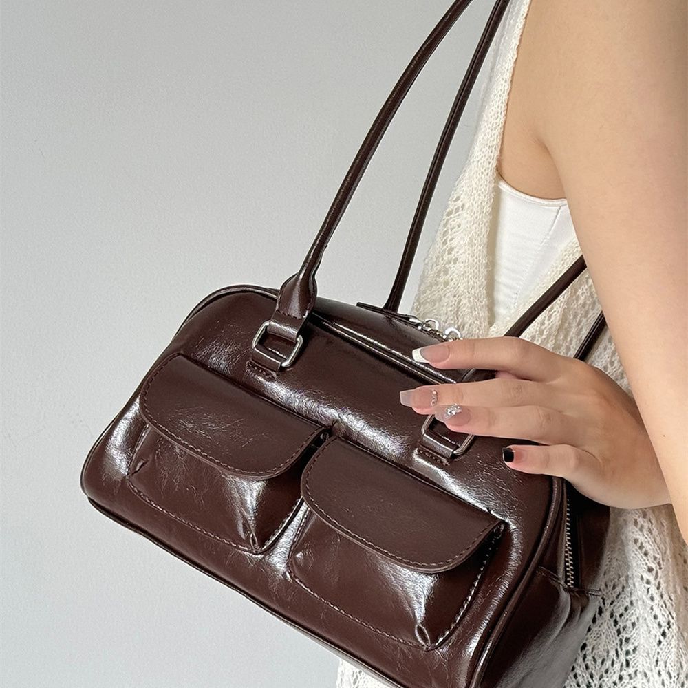 Women Bowling Bag Handbag Vintage Small Shoulder Unique Design Underarm Purse Daily Use Commuting Casual Fashion Shoulder Bag