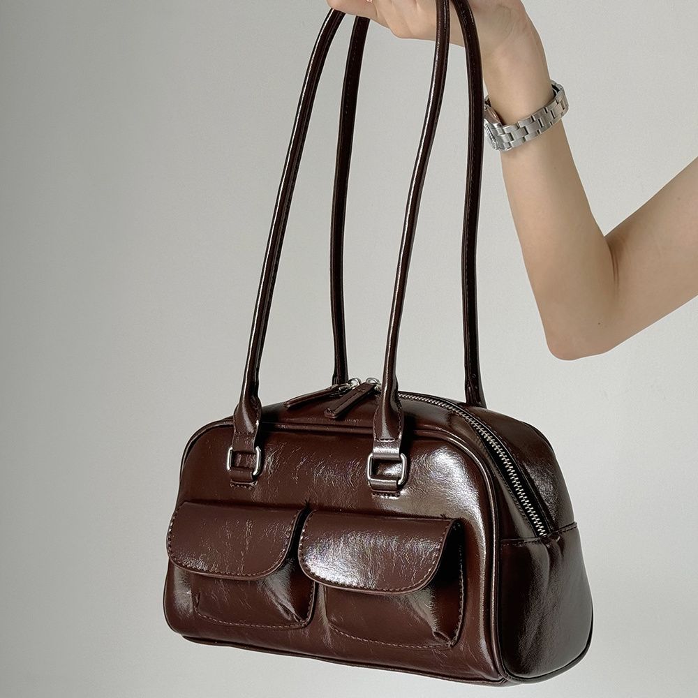 Women Bowling Bag Handbag Vintage Small Shoulder Unique Design Underarm Purse Daily Use Commuting Casual Fashion Shoulder Bag