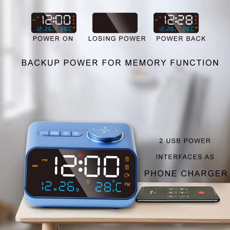 Mordern FM Radio LED Alarm Clock for Bedside Wake Up. Digital Table Calendar with Temperature Thermometer Humidity Hygrometer