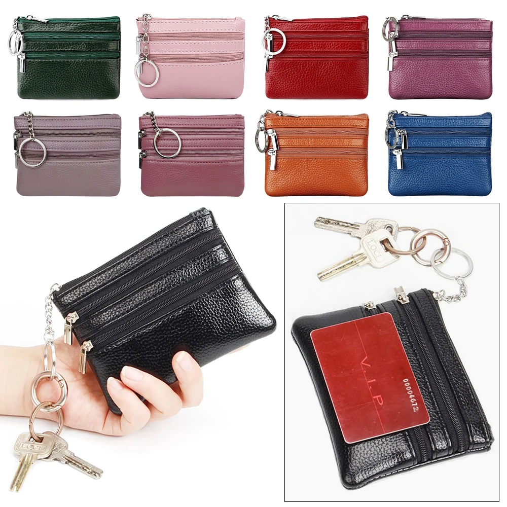 PU Leather Portable Money Coin Purse with Key Ring Waterproof Pocket Purse Zipper Wear-resistant Credit Card Holoder Man Women
