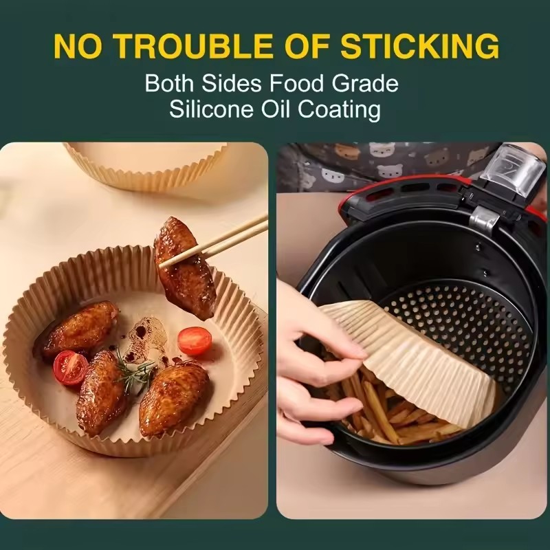 100pcs Disposable Paper Non Stick Air Fryer Baking Paper 16cm Round Air Fryer Paper Inner Lining Paper Kitchen Accessories