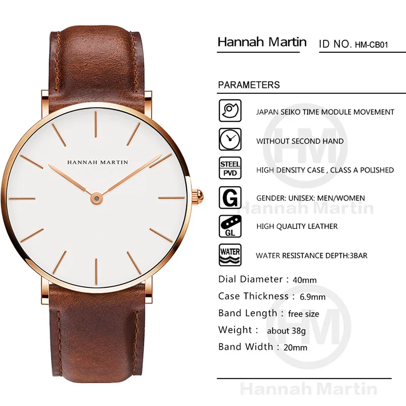 High Quality Men's Watch Fashion Japan Quartz Wrist Watches Silver Brown Leather Quartz Movement Waterproof Clock