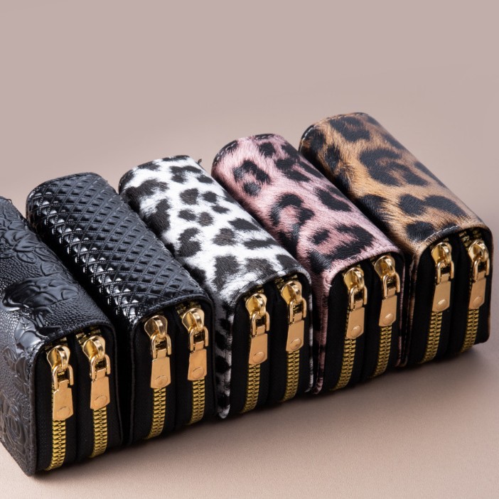 New leopard print multi slot double accordion card bag for women's coin purse  ID card holder  card cover  multi slot zipper