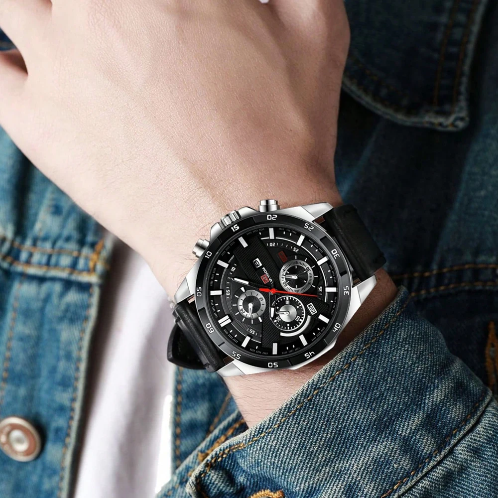 Man Sports Watches Fashion Racing Series 46mm Black Leather Clock VA VA VOOM Quartz Movement 3Bar Waterproof Wrist Watch for Men