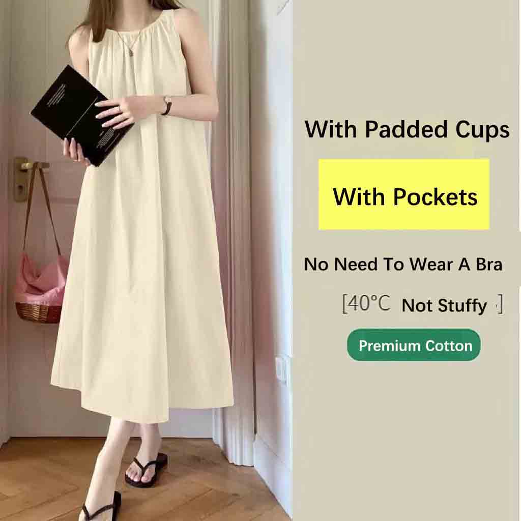 Summer Outerwearable Spaghetti Strap Nightgown For Women Cloud Cotton With Chest Pad Sleeveless Midi Nightdress Home Sleepwear
