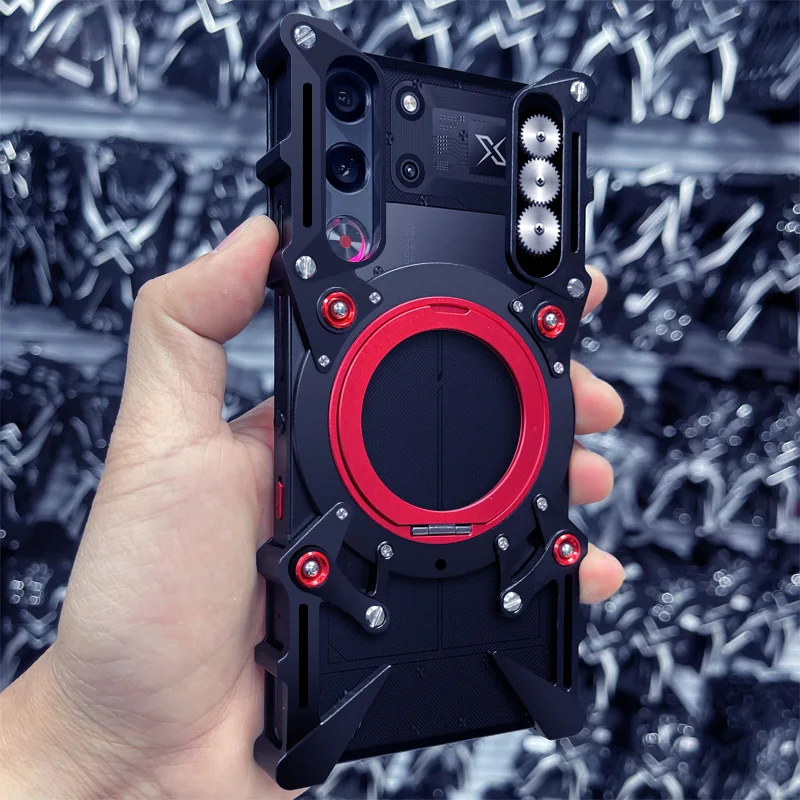 Aluminum Frameless Case For POCO F7 F6 X7 M8 M7 F8 PRO Ultra Rotating Bracket Shell Metal Rimless Shockproof Cover