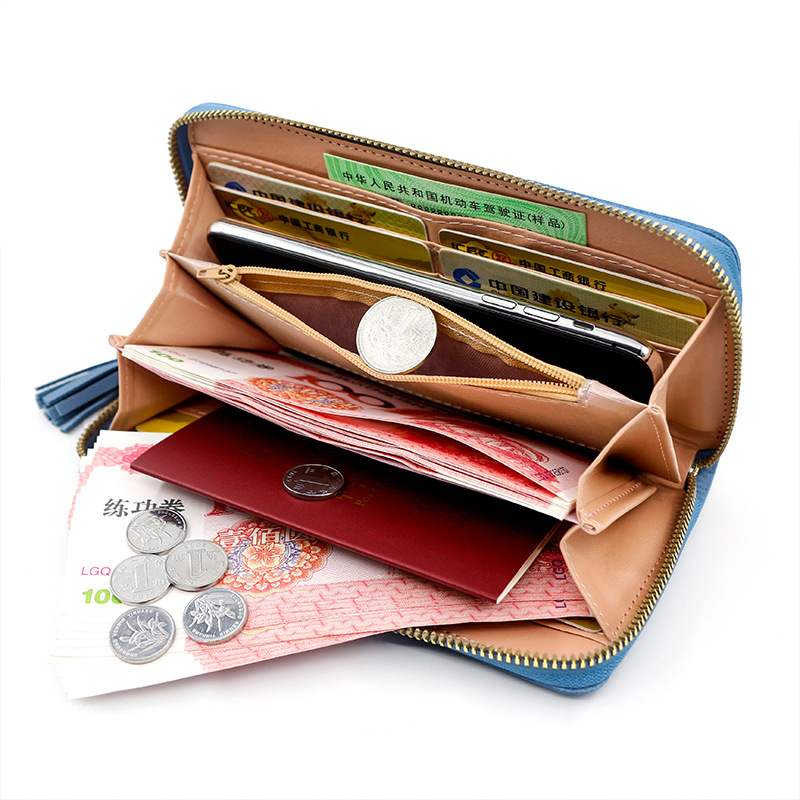 Fashionable Korean-style long-handled women's wallet with phone pouch  money clip  and detachable flap zipper handbag