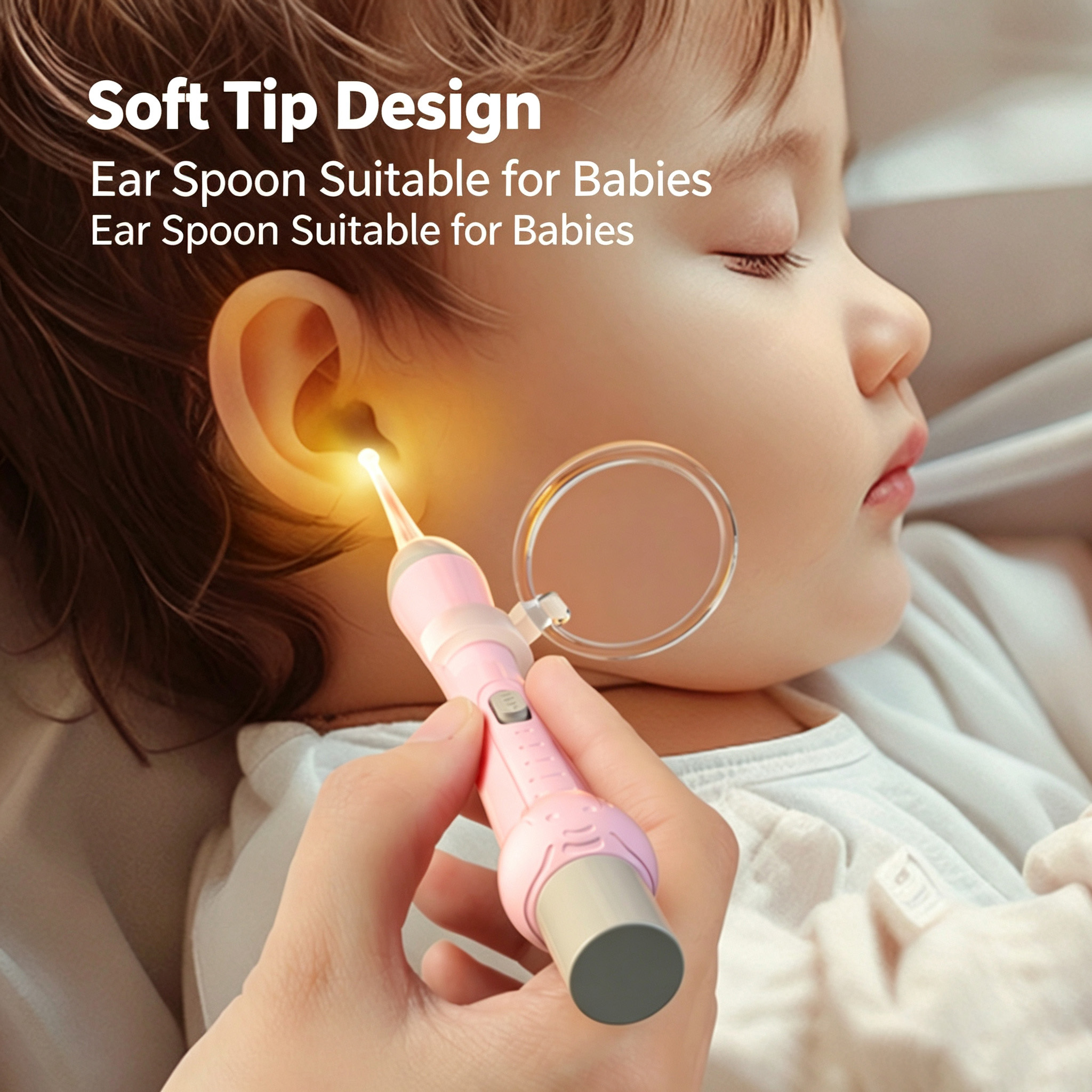Baby Ear Cleaner LED Light Ear Pick Tweezers Nose Clip Set USB Rechargeable Safe Ear Wax Removal Tool for Kids Adults