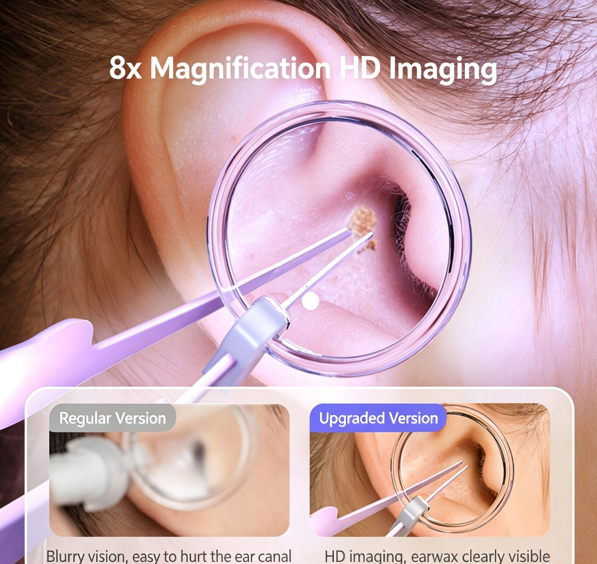 Baby Ear Cleaner LED Light Ear Pick Tweezers Nose Clip Set USB Rechargeable Safe Ear Wax Removal Tool for Kids Adults