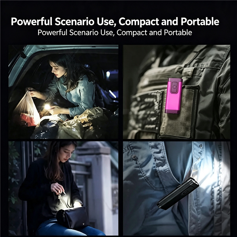 Mini Self-Defense Flashlight Rechargeable Super Bright LED Keychain Light Pocket Torch Compact Portable Black Red Blue