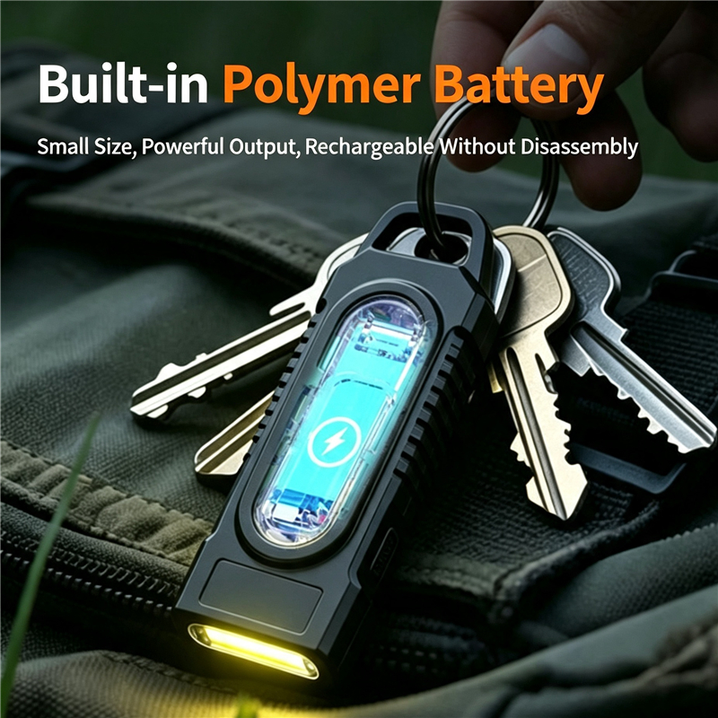 Mini Keychain Flashlight Rechargeable COB Work Light Clip Cap Lamp Type-C Waterproof Pocket Camping Emergency Black