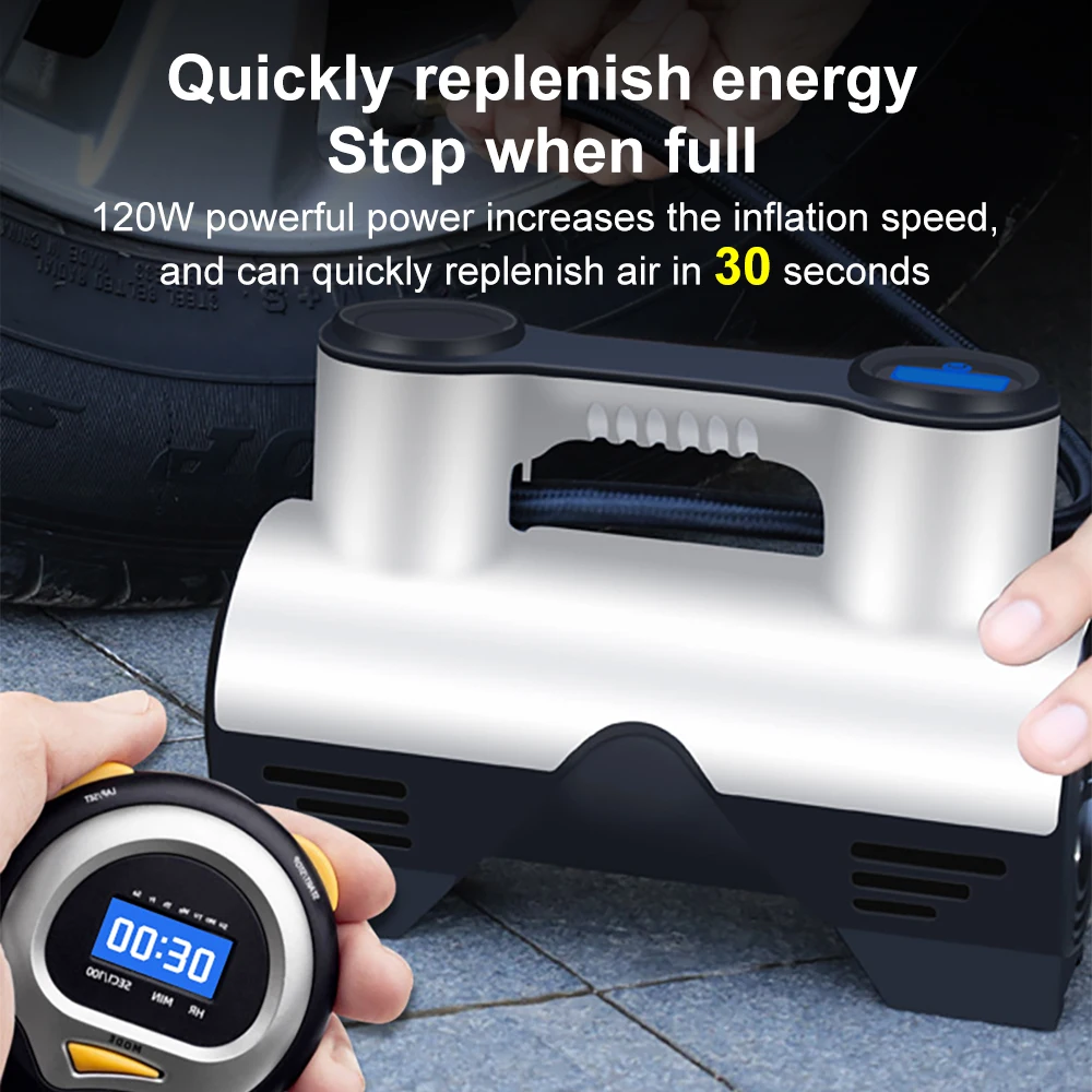 150PSI Portable Air Compressor Pump Tire Inflator with Digital Pressure Gauge Tire Air Injector Motorcycle Bike Ball LED Light