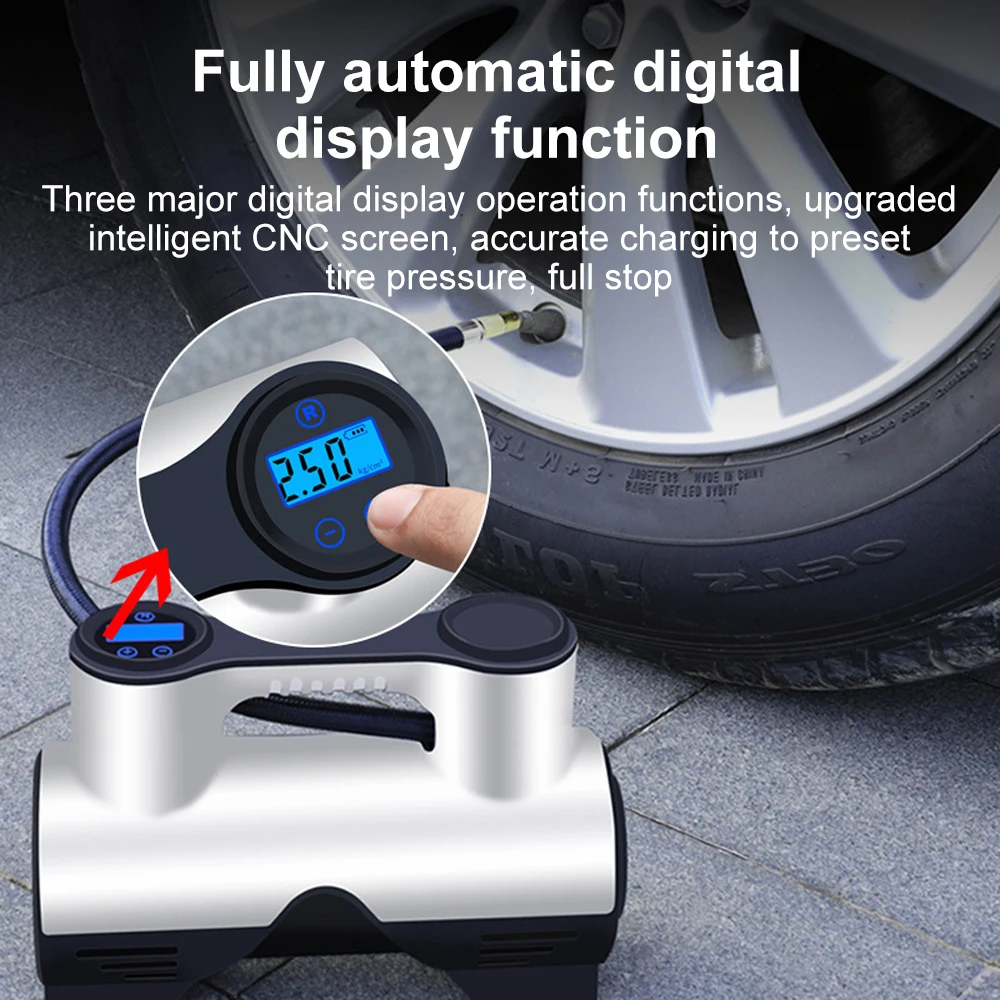 150PSI Portable Air Compressor Pump Tire Inflator with Digital Pressure Gauge Tire Air Injector Motorcycle Bike Ball LED Light