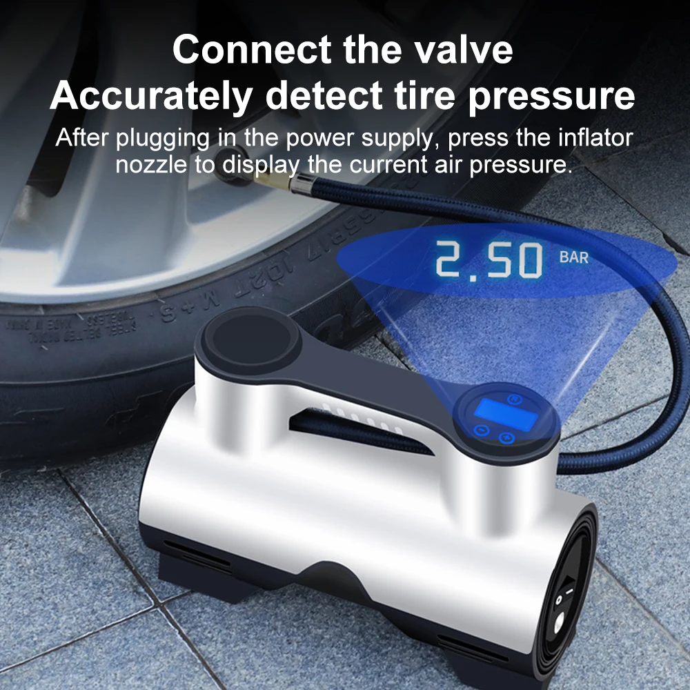 150PSI Portable Air Compressor Pump Tire Inflator with Digital Pressure Gauge Tire Air Injector Motorcycle Bike Ball LED Light