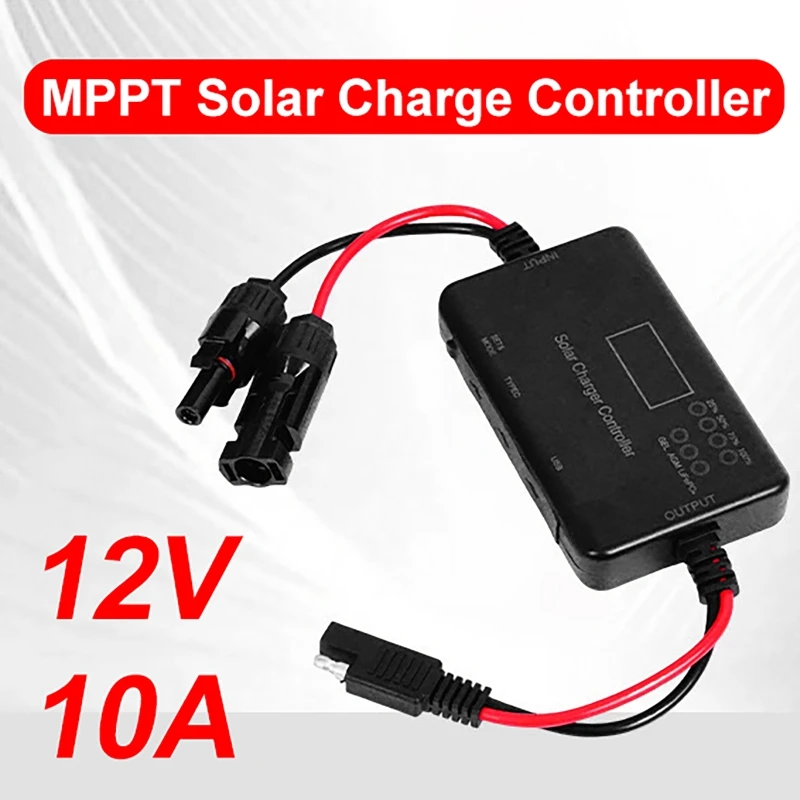 MPPT Solar Charge Controller 10A 12V, Solar Panel Controller Featuring Type-C Input, USB Output For Lifepo Battery