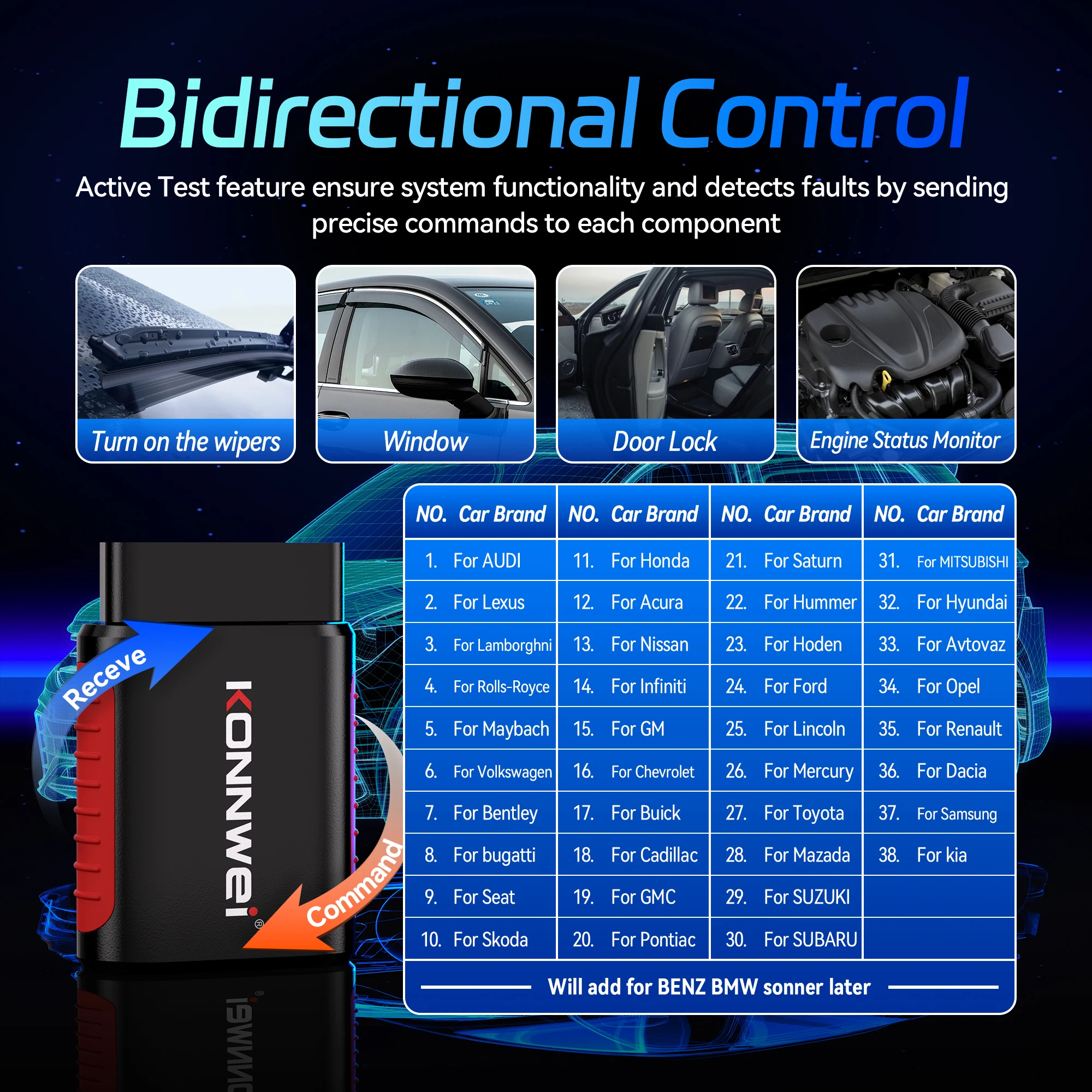 KONNWEI KDIAG Full System OBD2 Scanner Bluetooth Car Diagnostic Scan Tool ABS SRS Transmission Engine Fault Code Reader