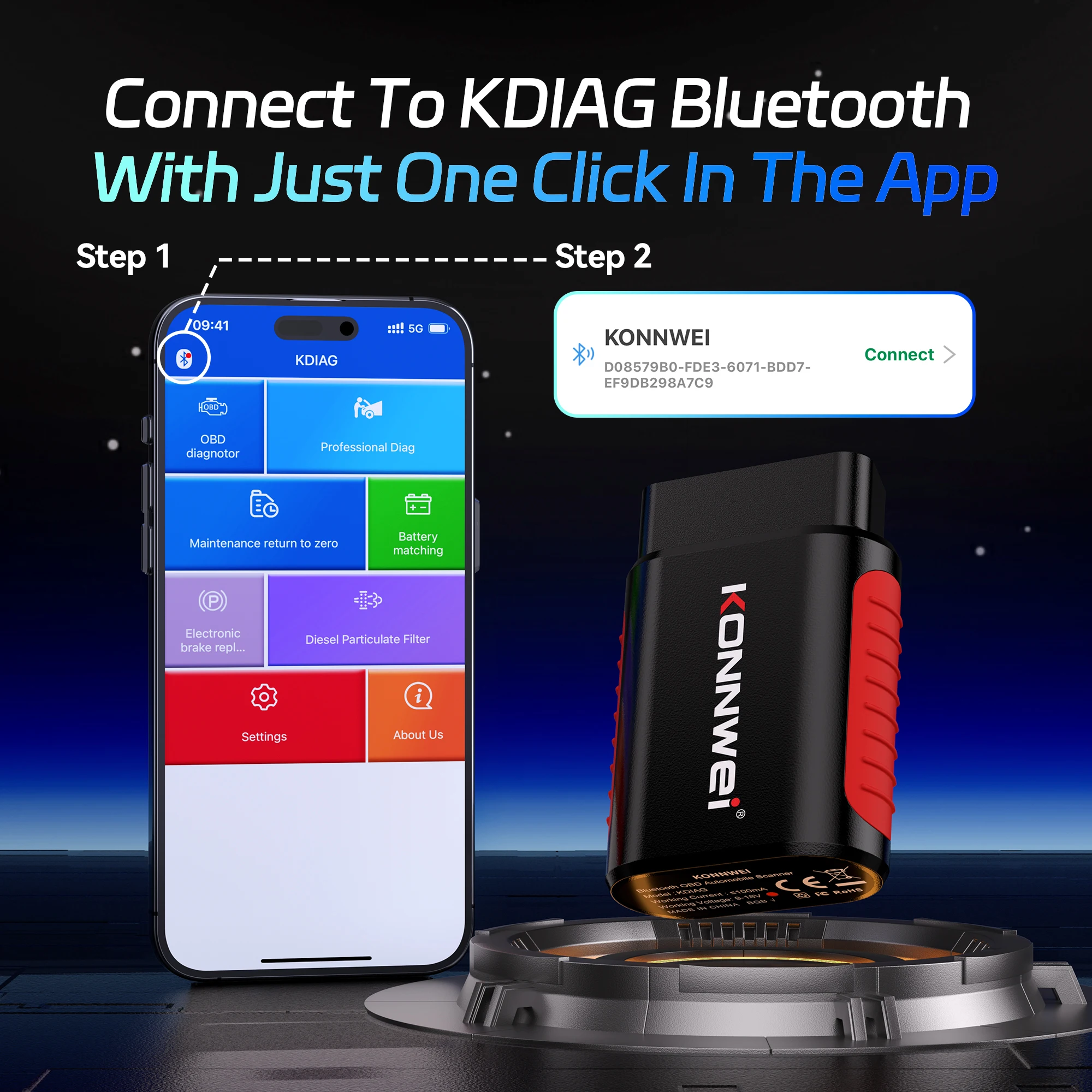 KONNWEI KDIAG Full System OBD2 Scanner Bluetooth Car Diagnostic Scan Tool ABS SRS Transmission Engine Fault Code Reader