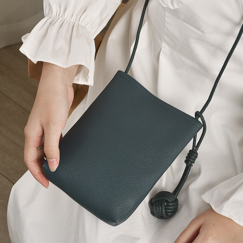 Literary Fresh Style Soft Leather Mini Crossbody Phone Bag, Cute Small Shoulder Purse for Women