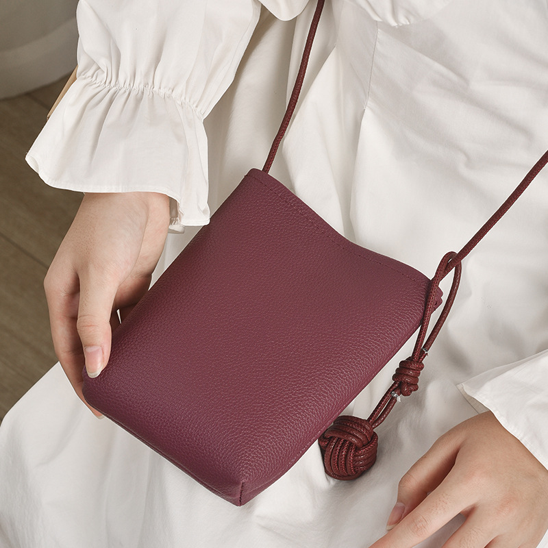 Literary Fresh Style Soft Leather Mini Crossbody Phone Bag, Cute Small Shoulder Purse for Women