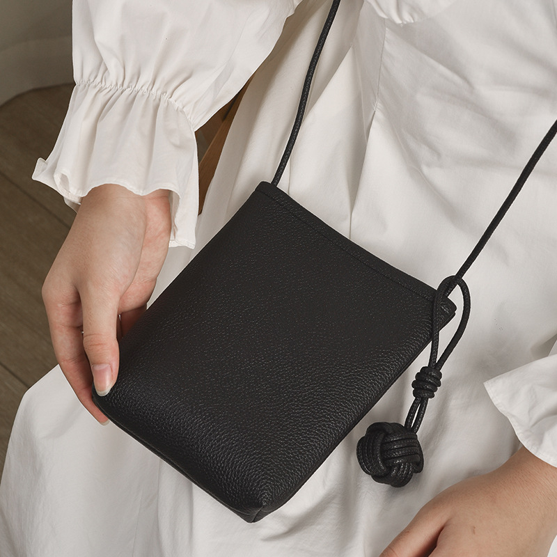 Literary Fresh Style Soft Leather Mini Crossbody Phone Bag, Cute Small Shoulder Purse for Women