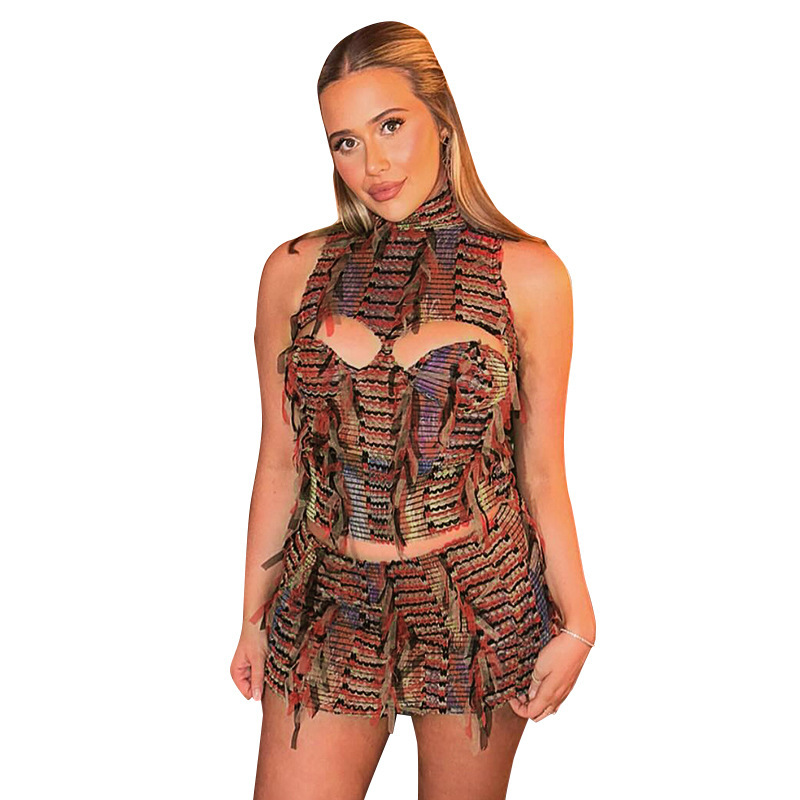Free delivery of high-quality 2026 new summer women's clothing hot selling round neck sleeveless backless short skirt set