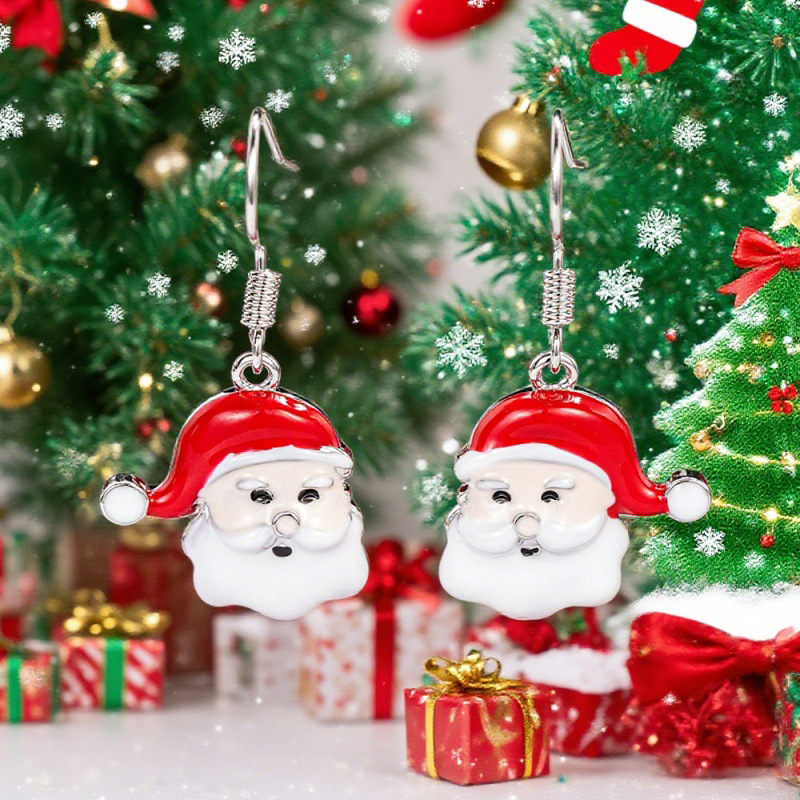 Women Christmas Drop Earrings Santa Claus Shaped Festival Metal Accessories Cute Winter Party Lady Charming Jewelry Gift