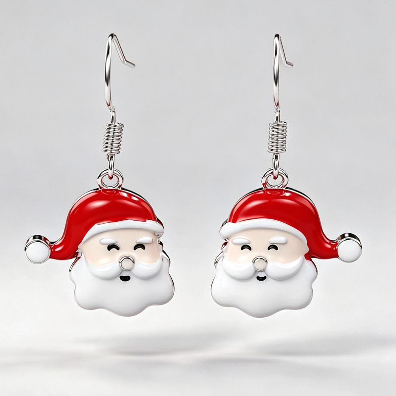 Women Christmas Drop Earrings Santa Claus Shaped Festival Metal Accessories Cute Winter Party Lady Charming Jewelry Gift