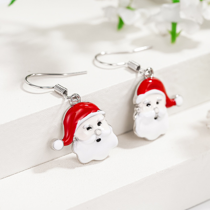 Women Christmas Drop Earrings Santa Claus Shaped Festival Metal Accessories Cute Winter Party Lady Charming Jewelry Gift