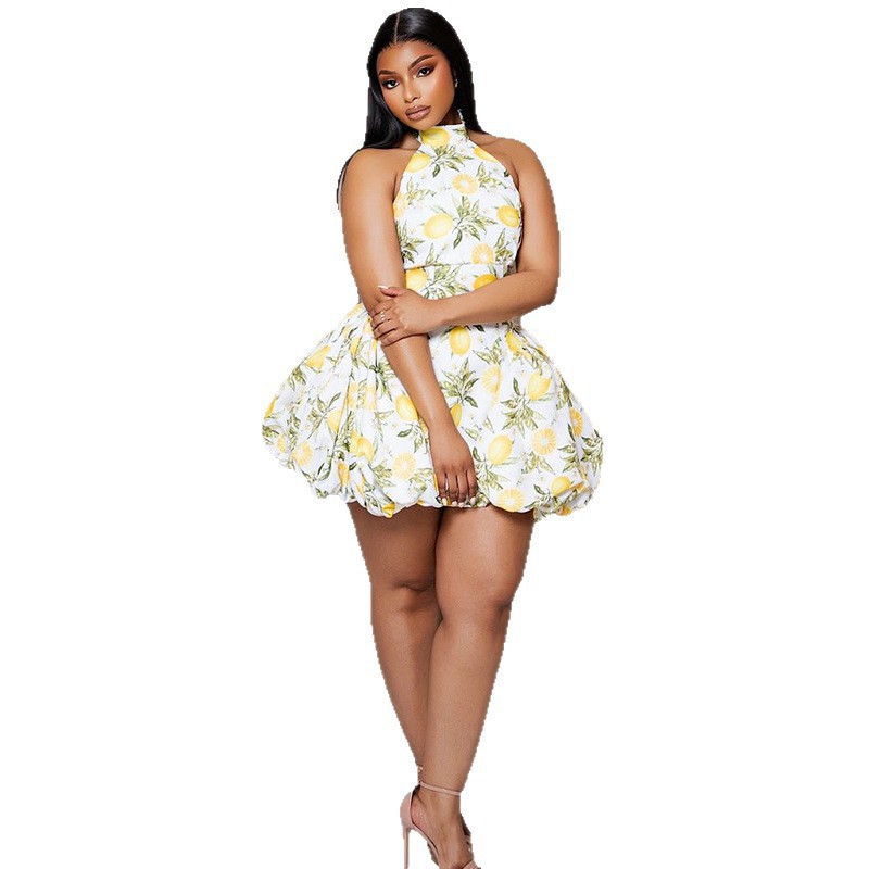 Free delivery of high-quality 2026 new summer women's clothing hot selling waist cinched A-line skirt high neck short dress