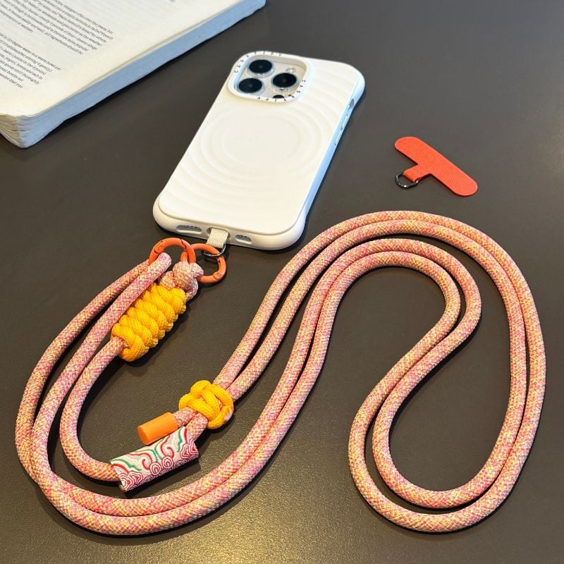 Phone Lanyard Neck Strap Woven Braided Rope Anti-Lost Adjustable Crossbody Holder for All Phones Chinese Style Retro Charms