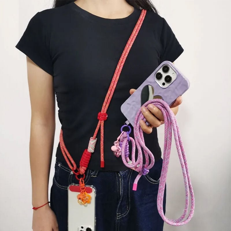 Phone Lanyard Neck Strap Woven Braided Rope Anti-Lost Adjustable Crossbody Holder for All Phones Chinese Style Retro Charms