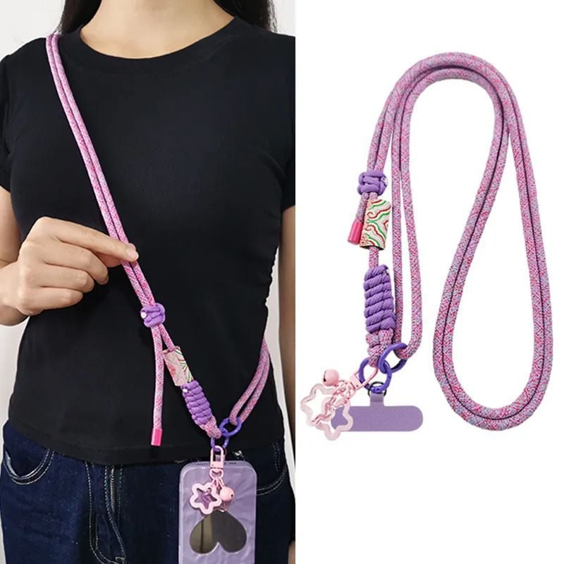 Phone Lanyard Neck Strap Woven Braided Rope Anti-Lost Adjustable Crossbody Holder for All Phones Chinese Style Retro Charms